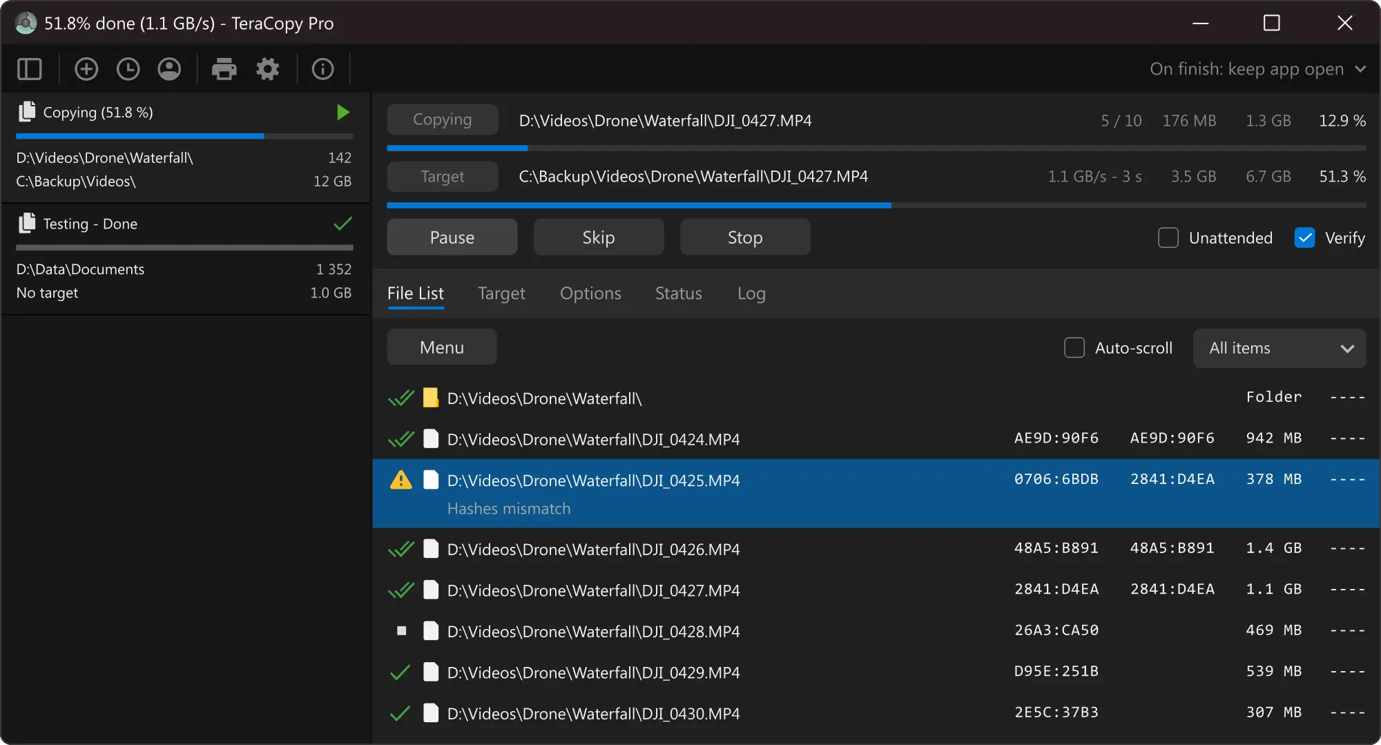 TeraCopy 文件列表